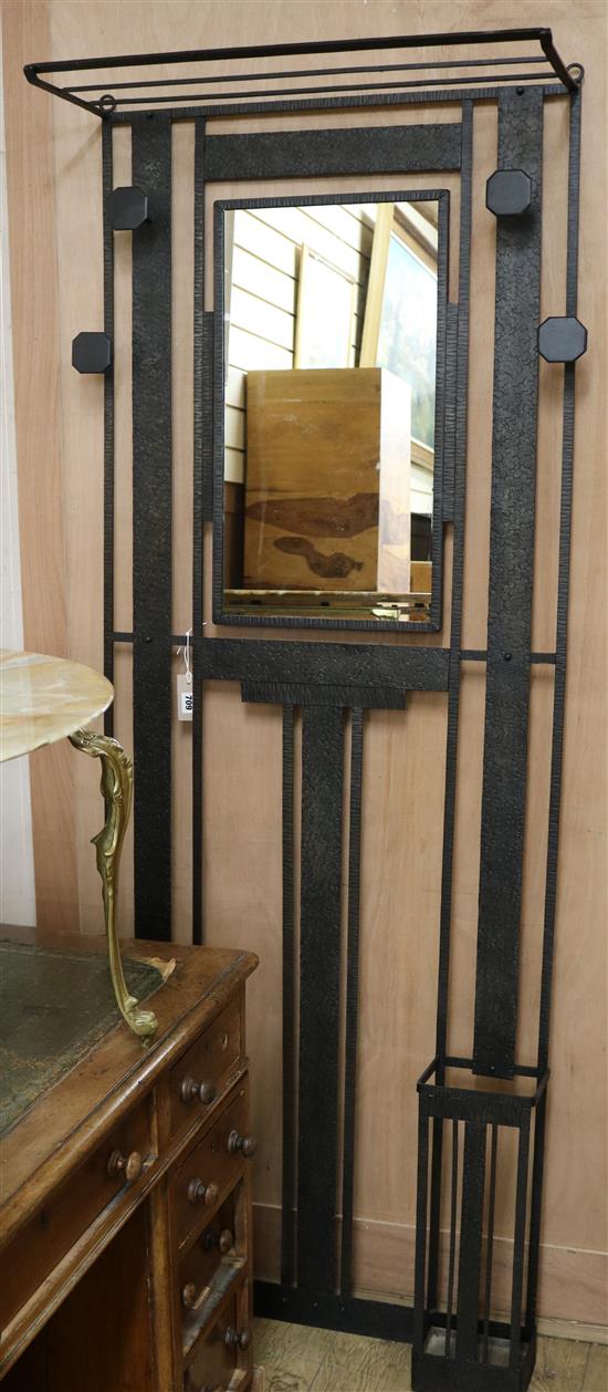 A wrought iron Art Deco hall stand W.70cm